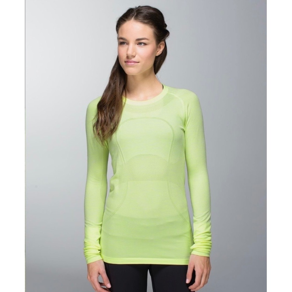 Lululemon Run Swiftly Tech Women 6 Citron Yellow Long Sleeve Thumbholes Running